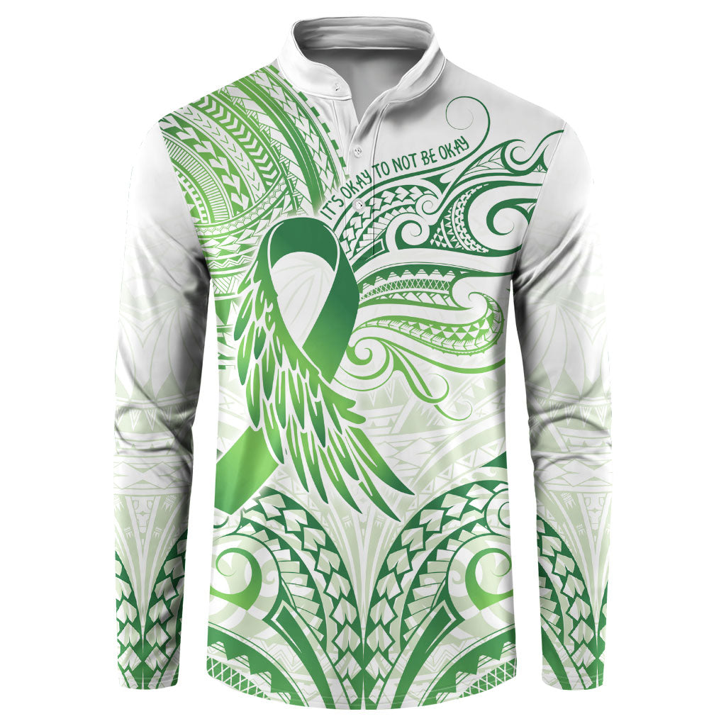 Its Okay Green Ribbon Personalised Button Sweatshirt Polynesian Depression Support Hope And Healing