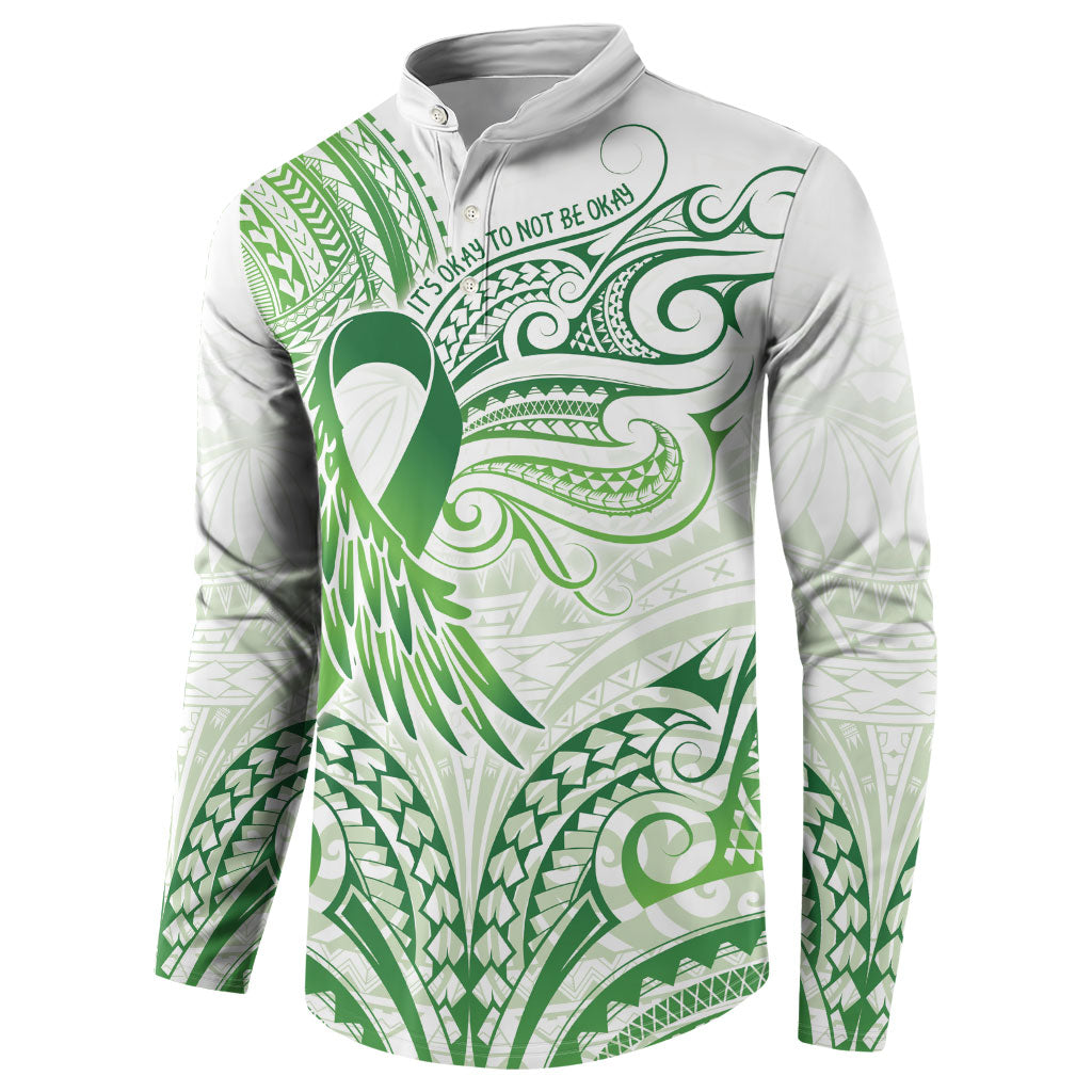 Its Okay Green Ribbon Personalised Button Sweatshirt Polynesian Depression Support Hope And Healing