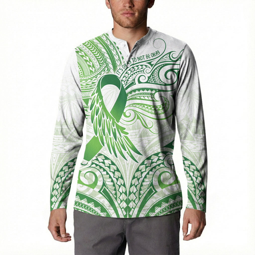 Its Okay Green Ribbon Personalised Button Sweatshirt Polynesian Depression Support Hope And Healing