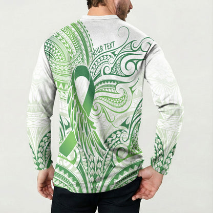 Its Okay Green Ribbon Personalised Button Sweatshirt Polynesian Depression Support Hope And Healing
