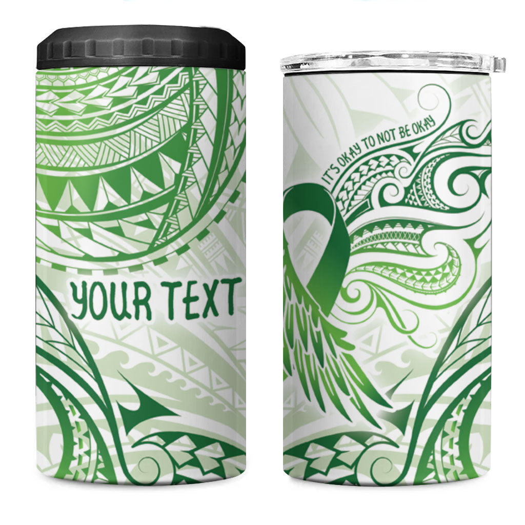 Its Okay Green Ribbon Personalised 4 in 1 Can Cooler Tumbler Polynesian Depression Support Hope And Healing