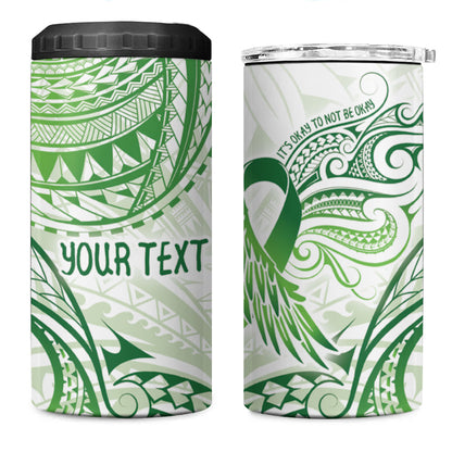 Its Okay Green Ribbon Personalised 4 in 1 Can Cooler Tumbler Polynesian Depression Support Hope And Healing