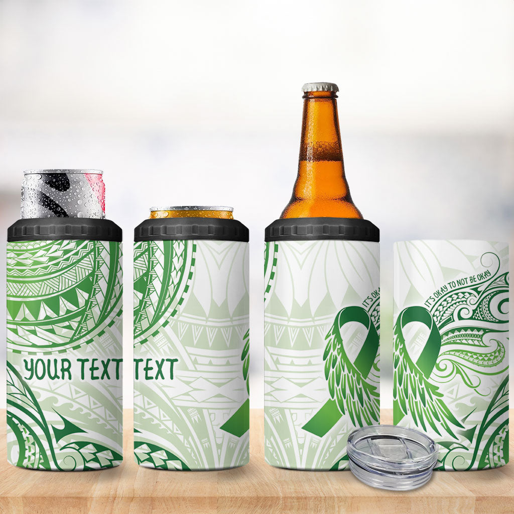 Its Okay Green Ribbon Personalised 4 in 1 Can Cooler Tumbler Polynesian Depression Support Hope And Healing