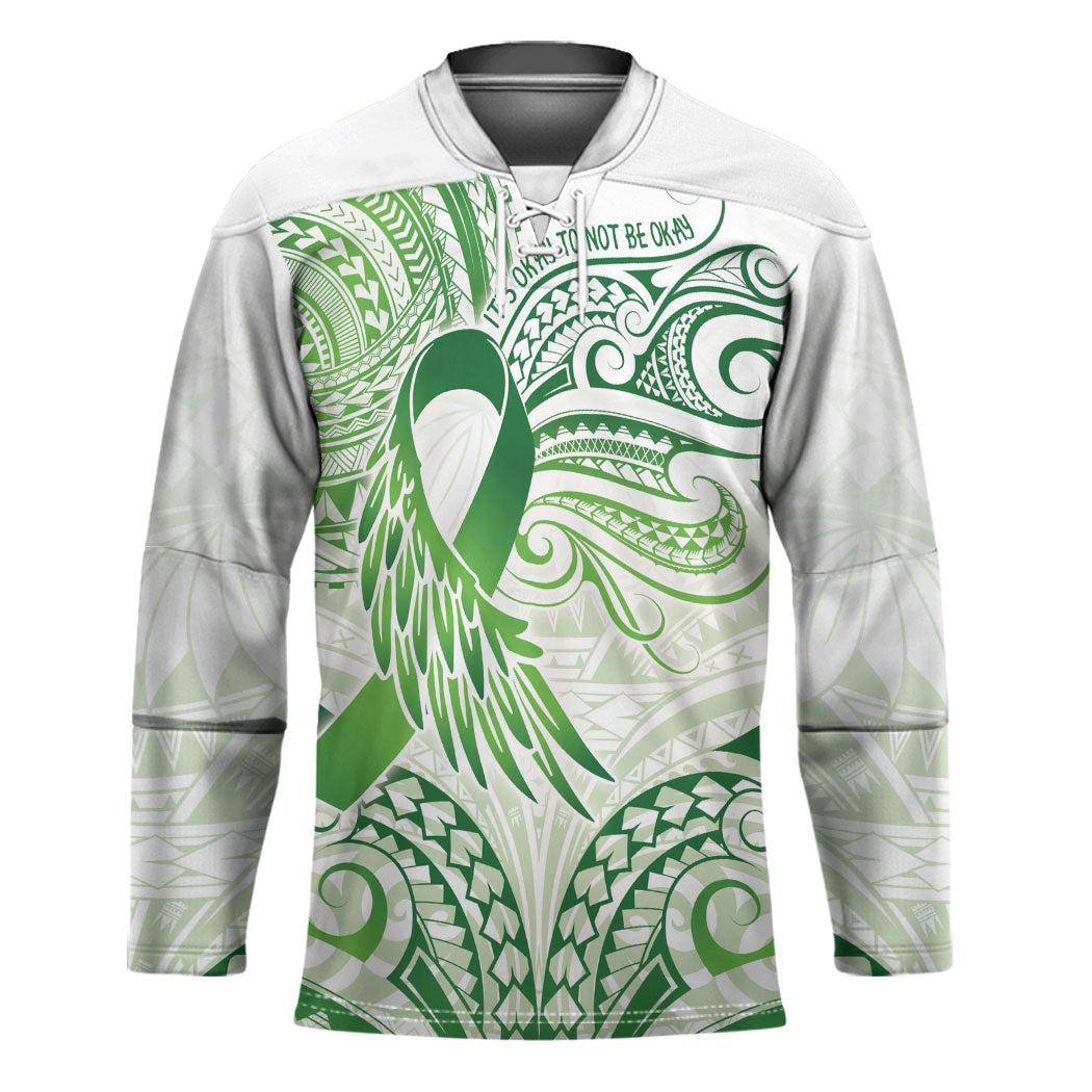 Its Okay Green Ribbon Personalised Hockey Jersey Polynesian Depression Support Hope And Healing