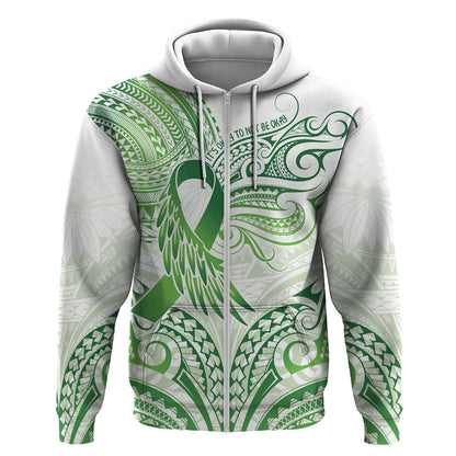 Its Okay Green Ribbon Personalised Hoodie Polynesian Depression Support Hope And Healing