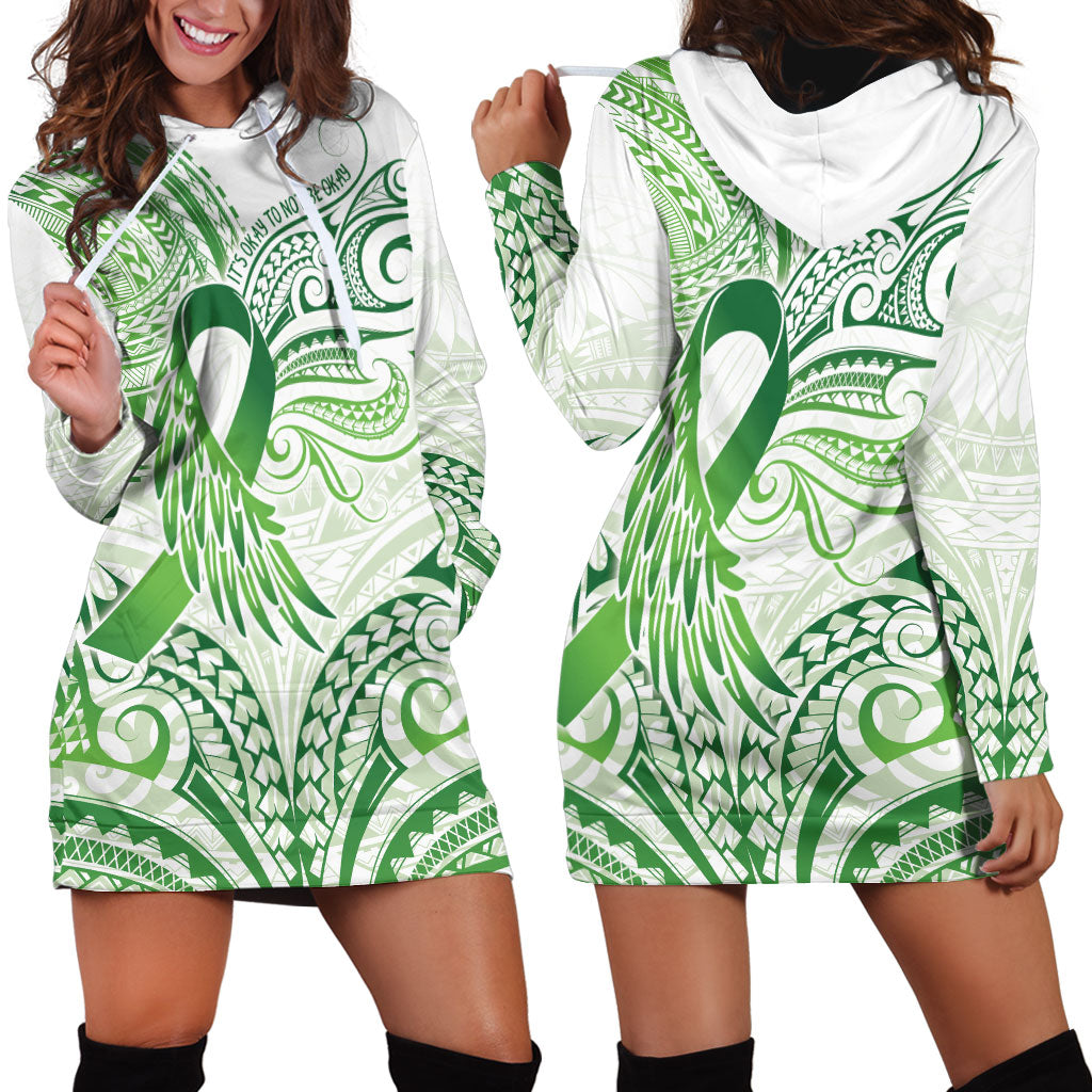 Its Okay Green Ribbon Personalised Hoodie Dress Polynesian Depression Support Hope And Healing