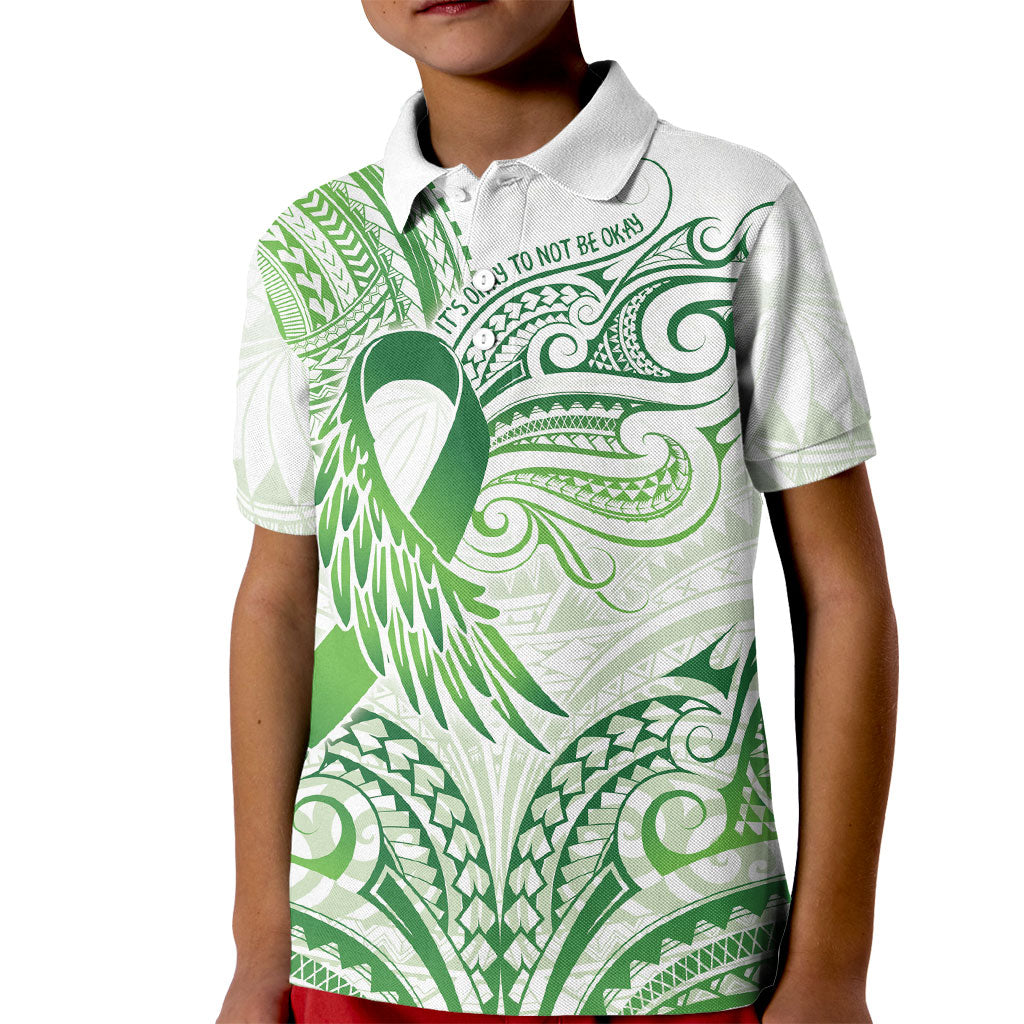 Its Okay Green Ribbon Personalised Kid Polo Shirt Polynesian Depression Support Hope And Healing