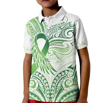 Its Okay Green Ribbon Personalised Kid Polo Shirt Polynesian Depression Support Hope And Healing