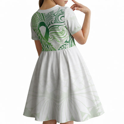 Its Okay Green Ribbon Personalised Kid Short Sleeve Dress Polynesian Depression Support Hope And Healing