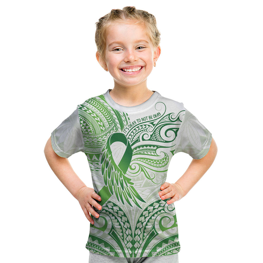 Its Okay Green Ribbon Personalised Kid T Shirt Polynesian Depression Support Hope And Healing