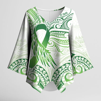 Its Okay Green Ribbon Personalised Kimono Sleeve Blouse Polynesian Depression Support Hope And Healing