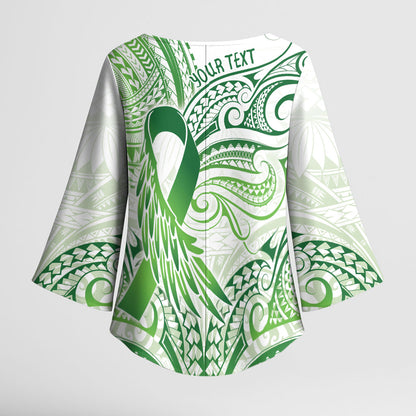 Its Okay Green Ribbon Personalised Kimono Sleeve Blouse Polynesian Depression Support Hope And Healing