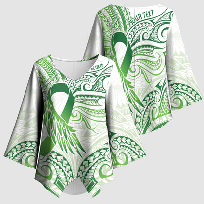 Its Okay Green Ribbon Personalised Kimono Sleeve Blouse Polynesian Depression Support Hope And Healing