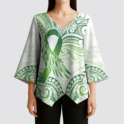 Its Okay Green Ribbon Personalised Kimono Sleeve Blouse Polynesian Depression Support Hope And Healing
