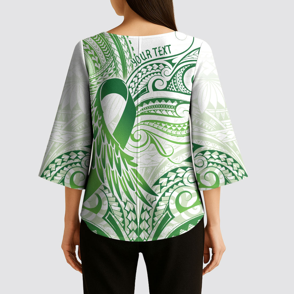 Its Okay Green Ribbon Personalised Kimono Sleeve Blouse Polynesian Depression Support Hope And Healing