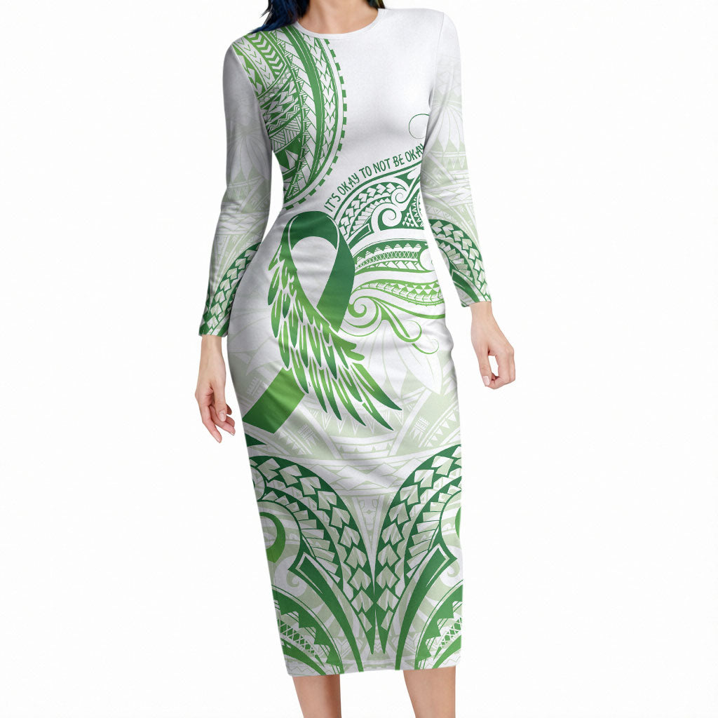 Its Okay Green Ribbon Personalised Long Sleeve Bodycon Dress Polynesian Depression Support Hope And Healing
