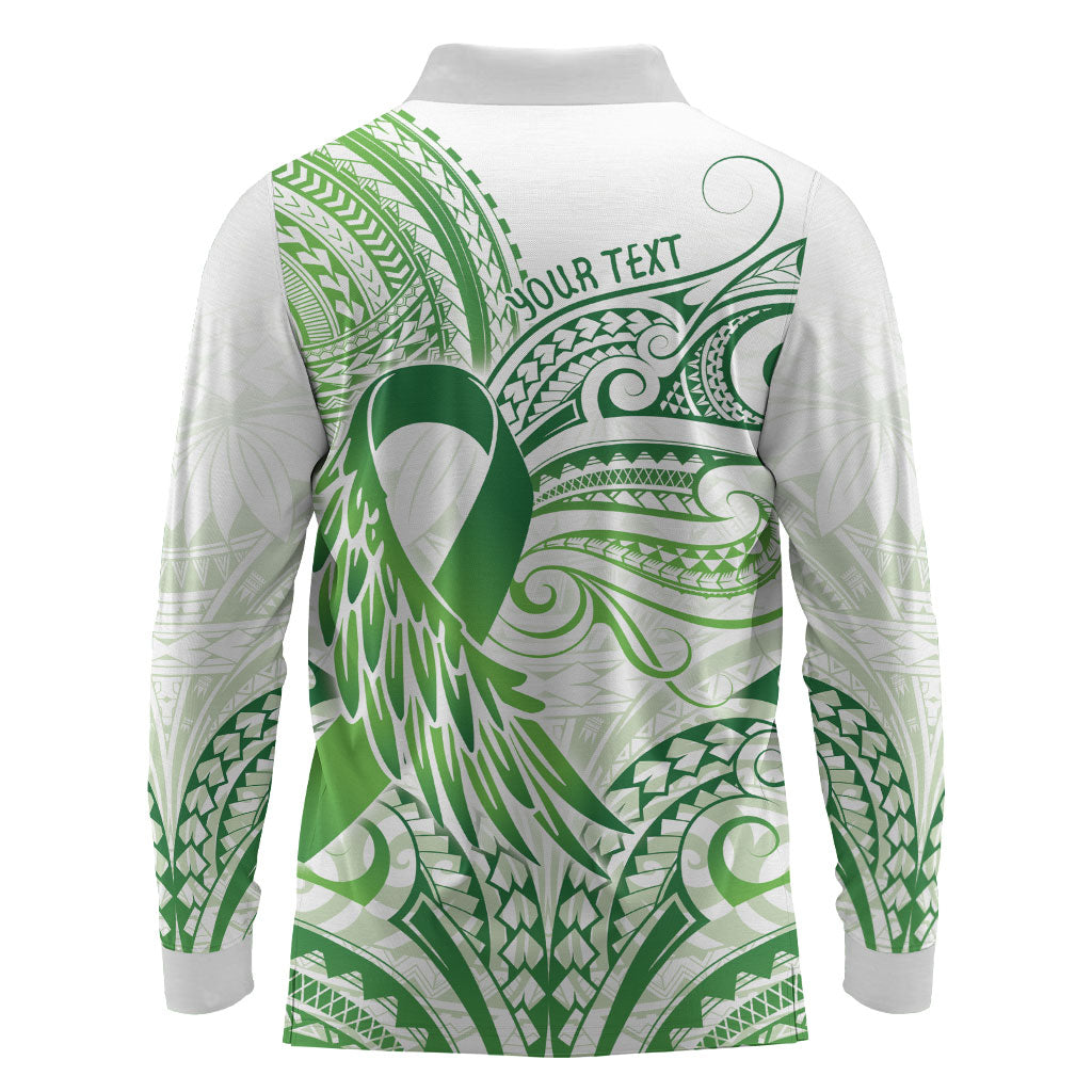 Its Okay Green Ribbon Personalised Long Sleeve Polo Shirt Polynesian Depression Support Hope And Healing