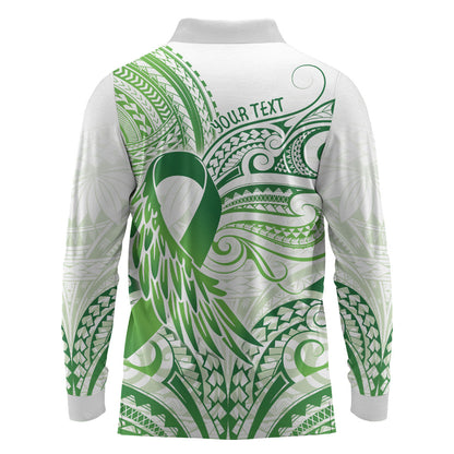 Its Okay Green Ribbon Personalised Long Sleeve Polo Shirt Polynesian Depression Support Hope And Healing