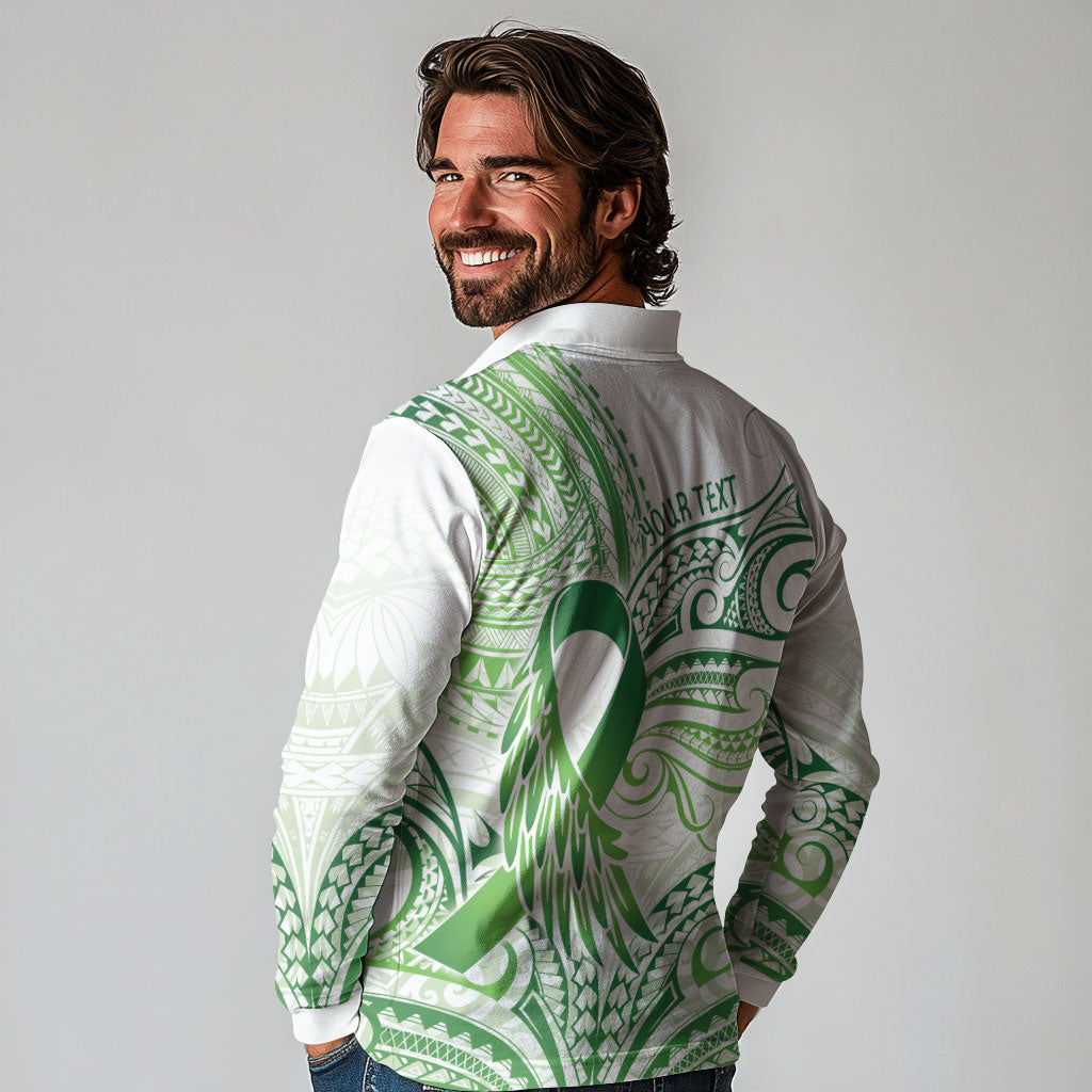 Its Okay Green Ribbon Personalised Long Sleeve Polo Shirt Polynesian Depression Support Hope And Healing