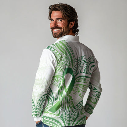 Its Okay Green Ribbon Personalised Long Sleeve Polo Shirt Polynesian Depression Support Hope And Healing