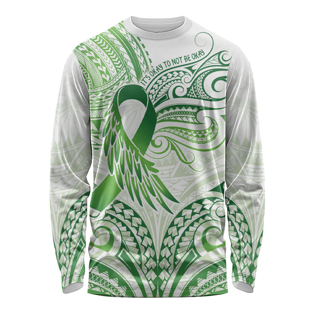 Its Okay Green Ribbon Personalised Long Sleeve Shirt Polynesian Depression Support Hope And Healing