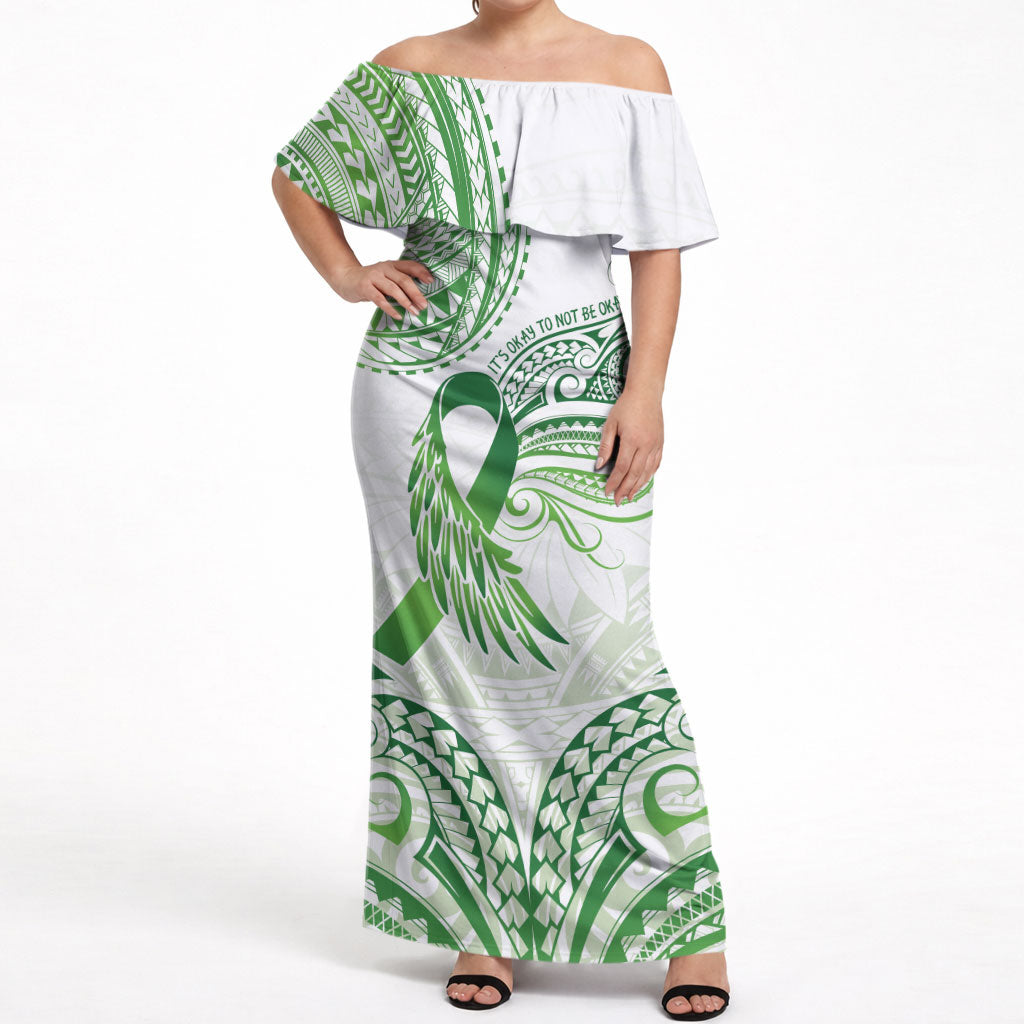 Its Okay Green Ribbon Personalised Off Shoulder Maxi Dress Polynesian Depression Support Hope And Healing
