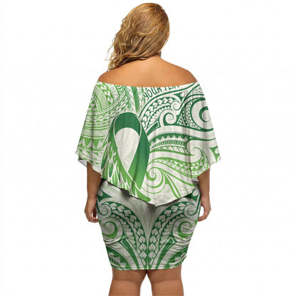 Its Okay Green Ribbon Personalised Off Shoulder Short Dress Polynesian Depression Support Hope And Healing