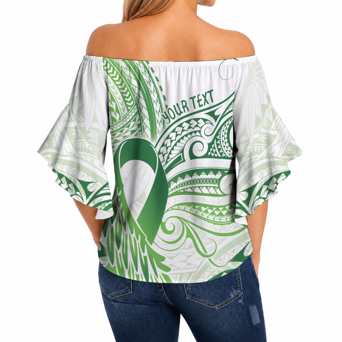 Its Okay Green Ribbon Personalised Off Shoulder Wrap Waist Top Polynesian Depression Support Hope And Healing