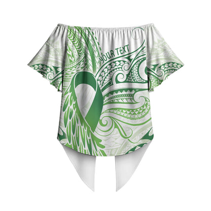 Its Okay Green Ribbon Personalised Off Shoulder Wrap Waist Top Polynesian Depression Support Hope And Healing