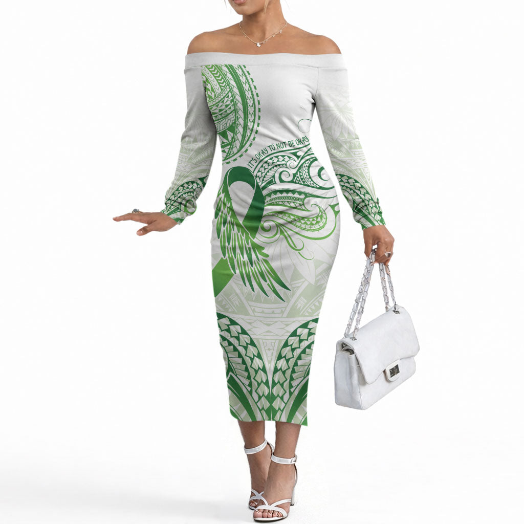 Its Okay Green Ribbon Personalised Off The Shoulder Long Sleeve Dress Polynesian Depression Support Hope And Healing