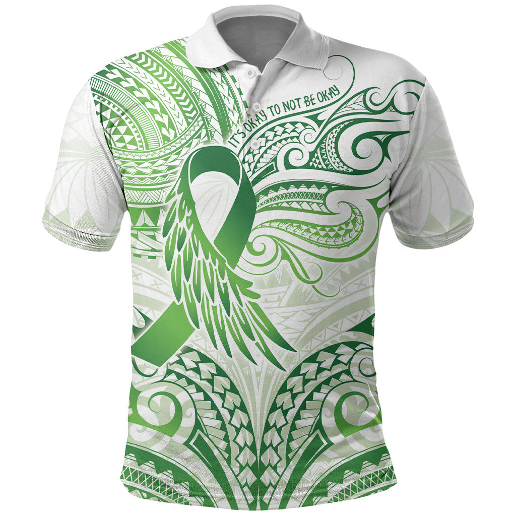 Its Okay Green Ribbon Personalised Polo Shirt Polynesian Depression Support Hope And Healing