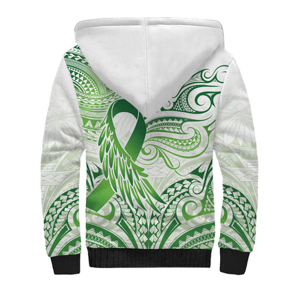 Its Okay Green Ribbon Personalised Sherpa Hoodie Polynesian Depression Support Hope And Healing