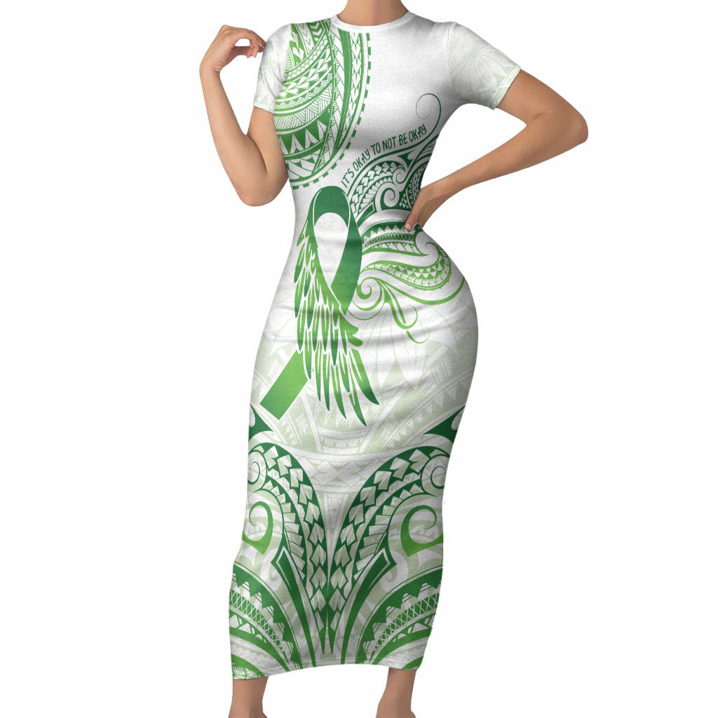 Its Okay Green Ribbon Personalised Short Sleeve Bodycon Dress Polynesian Depression Support Hope And Healing