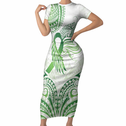 Its Okay Green Ribbon Personalised Short Sleeve Bodycon Dress Polynesian Depression Support Hope And Healing