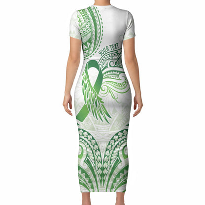Its Okay Green Ribbon Personalised Short Sleeve Bodycon Dress Polynesian Depression Support Hope And Healing