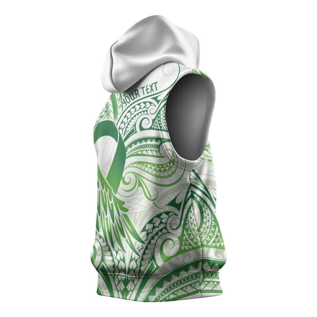 Its Okay Green Ribbon Personalised Sleeveless Hoodie Polynesian Depression Support Hope And Healing