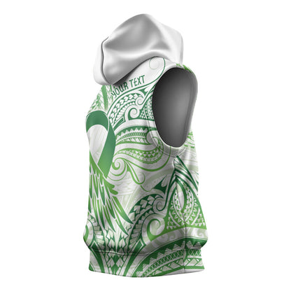 Its Okay Green Ribbon Personalised Sleeveless Hoodie Polynesian Depression Support Hope And Healing