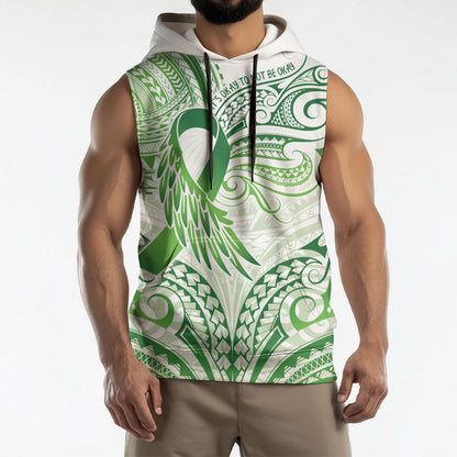 Its Okay Green Ribbon Personalised Sleeveless Hoodie Polynesian Depression Support Hope And Healing