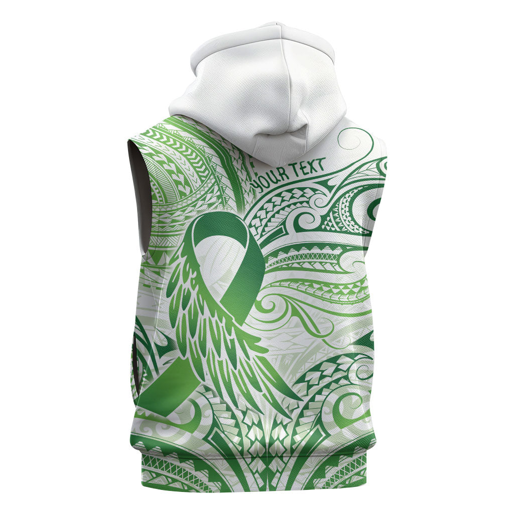 Its Okay Green Ribbon Personalised Sleeveless Zip Hoodie Polynesian Depression Support Hope And Healing
