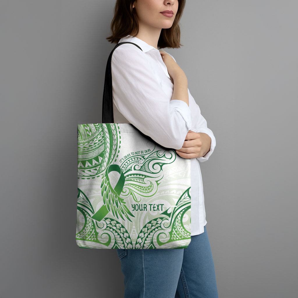 Its Okay Green Ribbon Personalised Tote Bag Polynesian Depression Support Hope And Healing