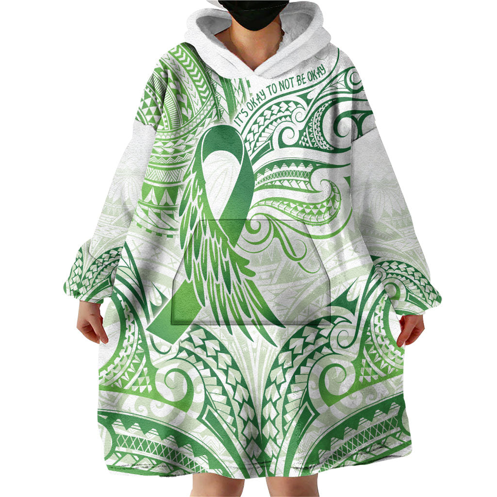 Its Okay Green Ribbon Personalised Wearable Blanket Hoodie Polynesian Depression Support Hope And Healing