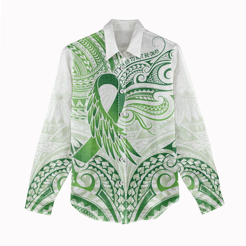 Its Okay Green Ribbon Personalised Women Casual Shirt Polynesian Depression Support Hope And Healing