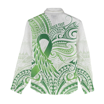 Its Okay Green Ribbon Personalised Women Casual Shirt Polynesian Depression Support Hope And Healing