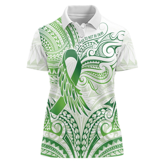 Its Okay Green Ribbon Personalised Women Polo Shirt Polynesian Depression Support Hope And Healing