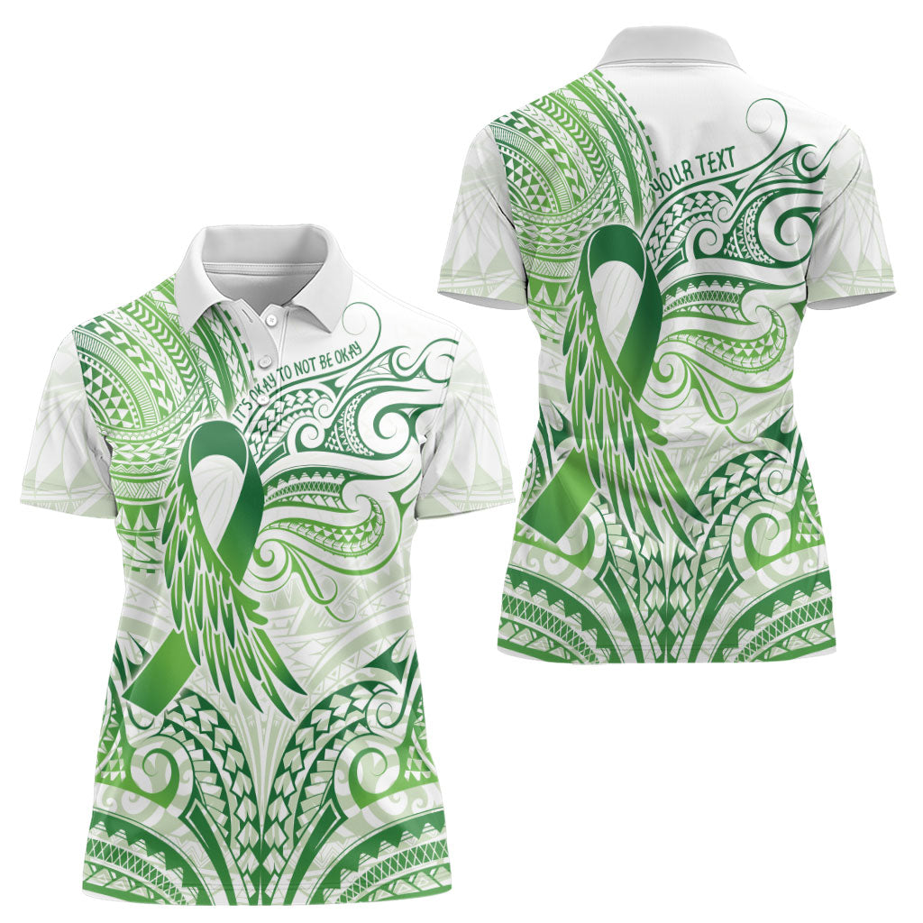 Its Okay Green Ribbon Personalised Women Polo Shirt Polynesian Depression Support Hope And Healing