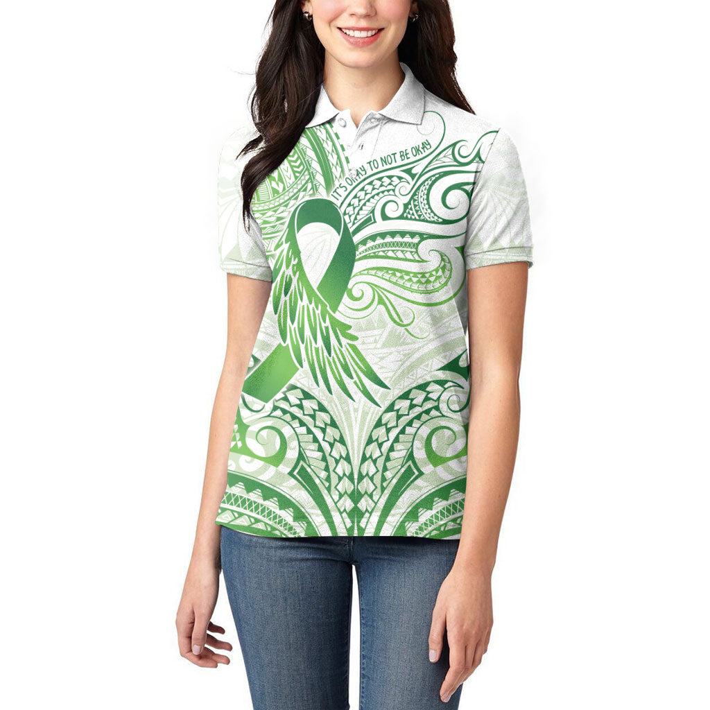 Its Okay Green Ribbon Personalised Women Polo Shirt Polynesian Depression Support Hope And Healing