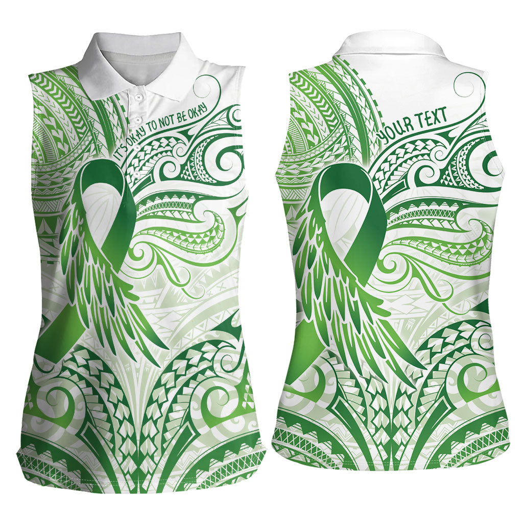 Its Okay Green Ribbon Personalised Women Sleeveless Polo Shirt Polynesian Depression Support Hope And Healing