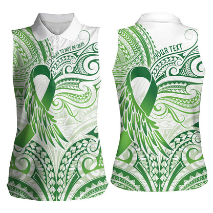 Its Okay Green Ribbon Personalised Women Sleeveless Polo Shirt Polynesian Depression Support Hope And Healing