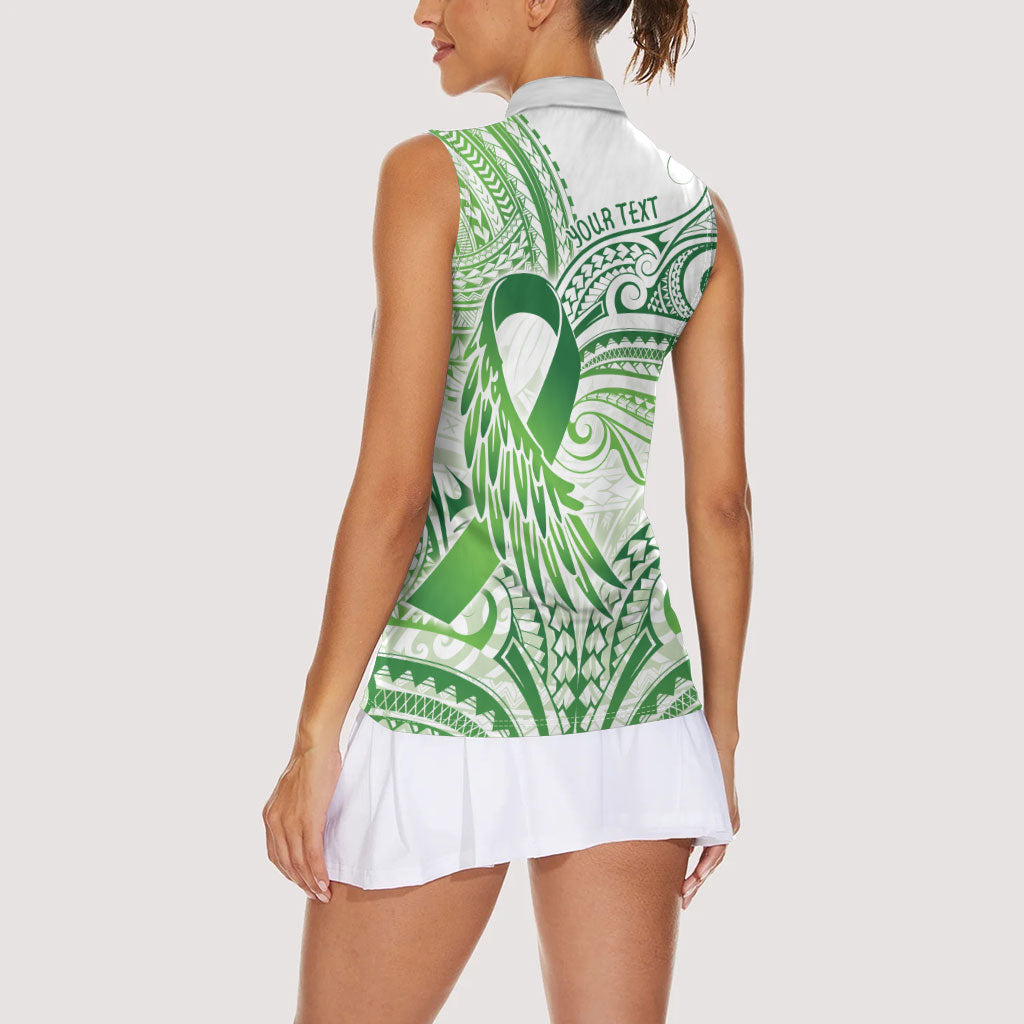 Its Okay Green Ribbon Personalised Women Sleeveless Polo Shirt Polynesian Depression Support Hope And Healing