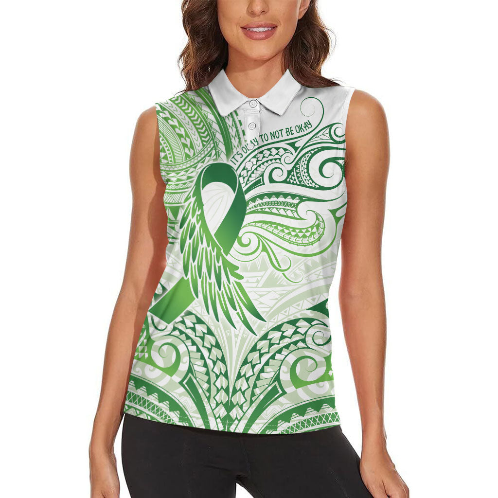 Its Okay Green Ribbon Personalised Women Sleeveless Polo Shirt Polynesian Depression Support Hope And Healing